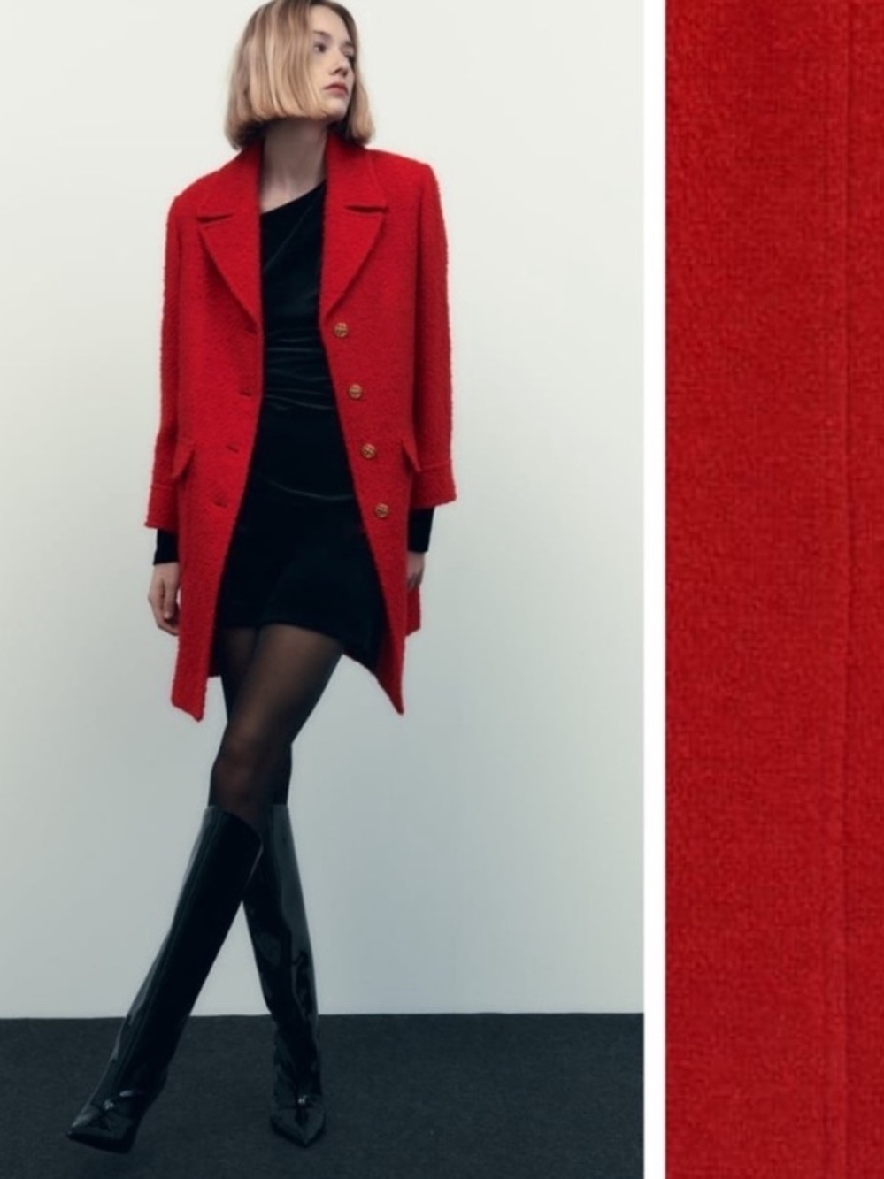 Zara Soft Red Spring Boucle Pea Coat Gold Buttons Bloggers NWT Relaxed M Mango